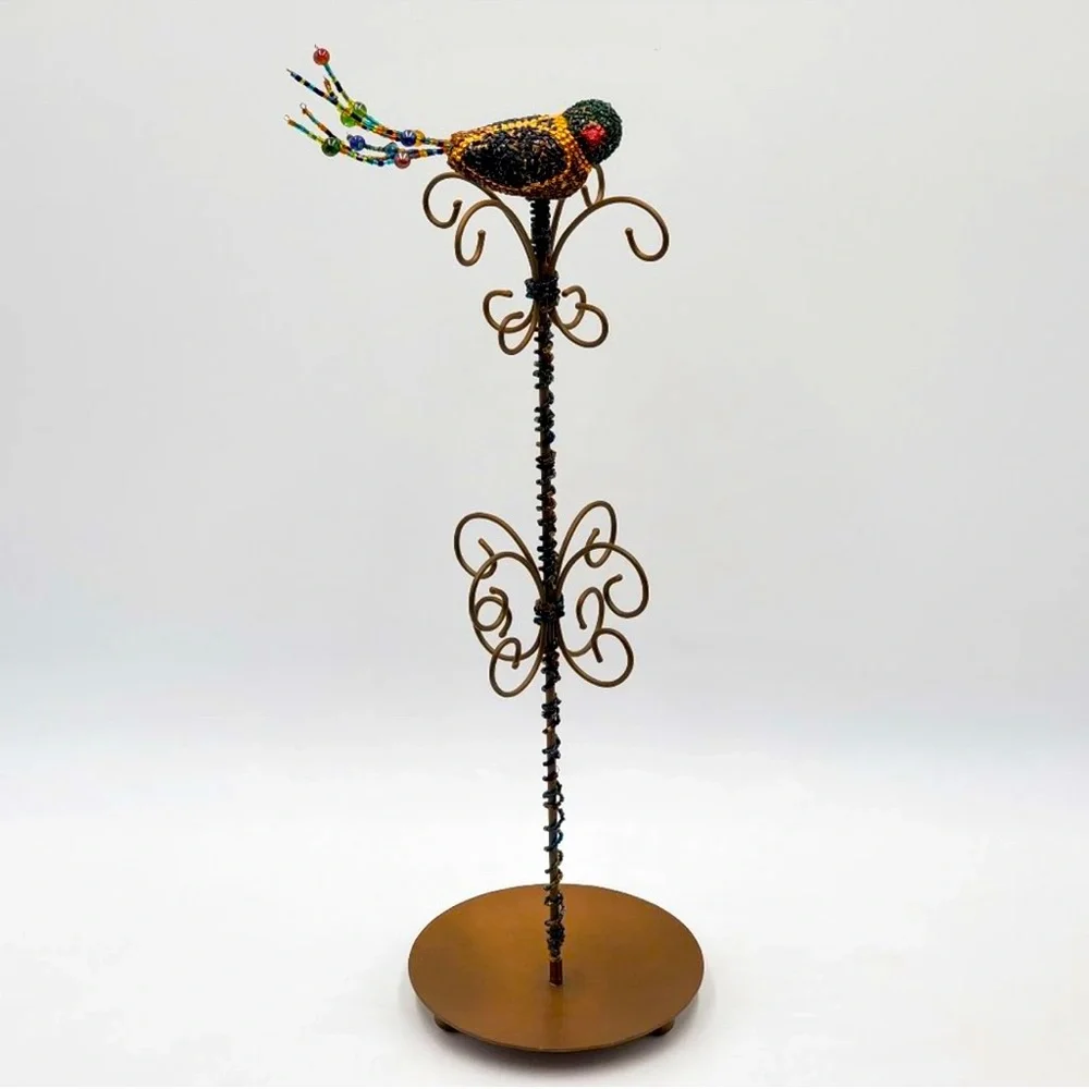 Pier 1 Decorative Beaded Bird on Metal Jewelry Stand - Multicolor NWT